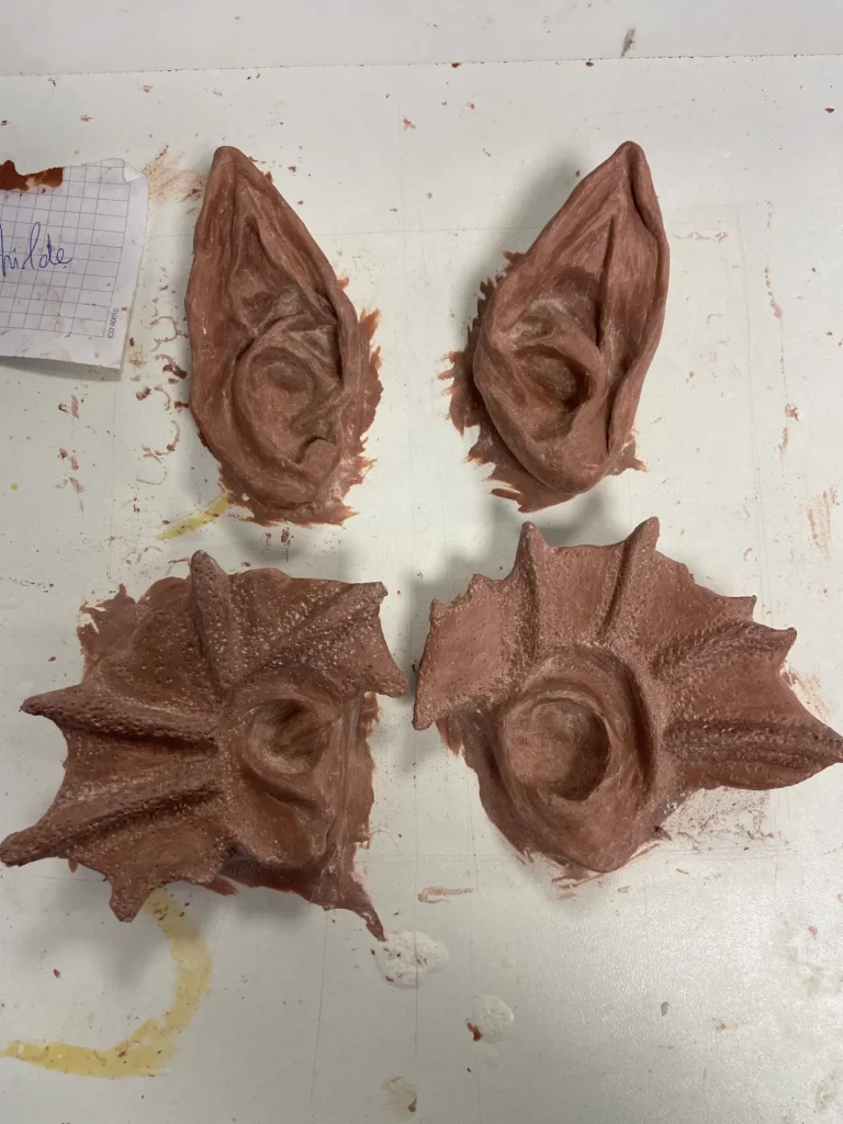 Deux paires différentes de prothèses d'oreilles sur une table posées côte à côte